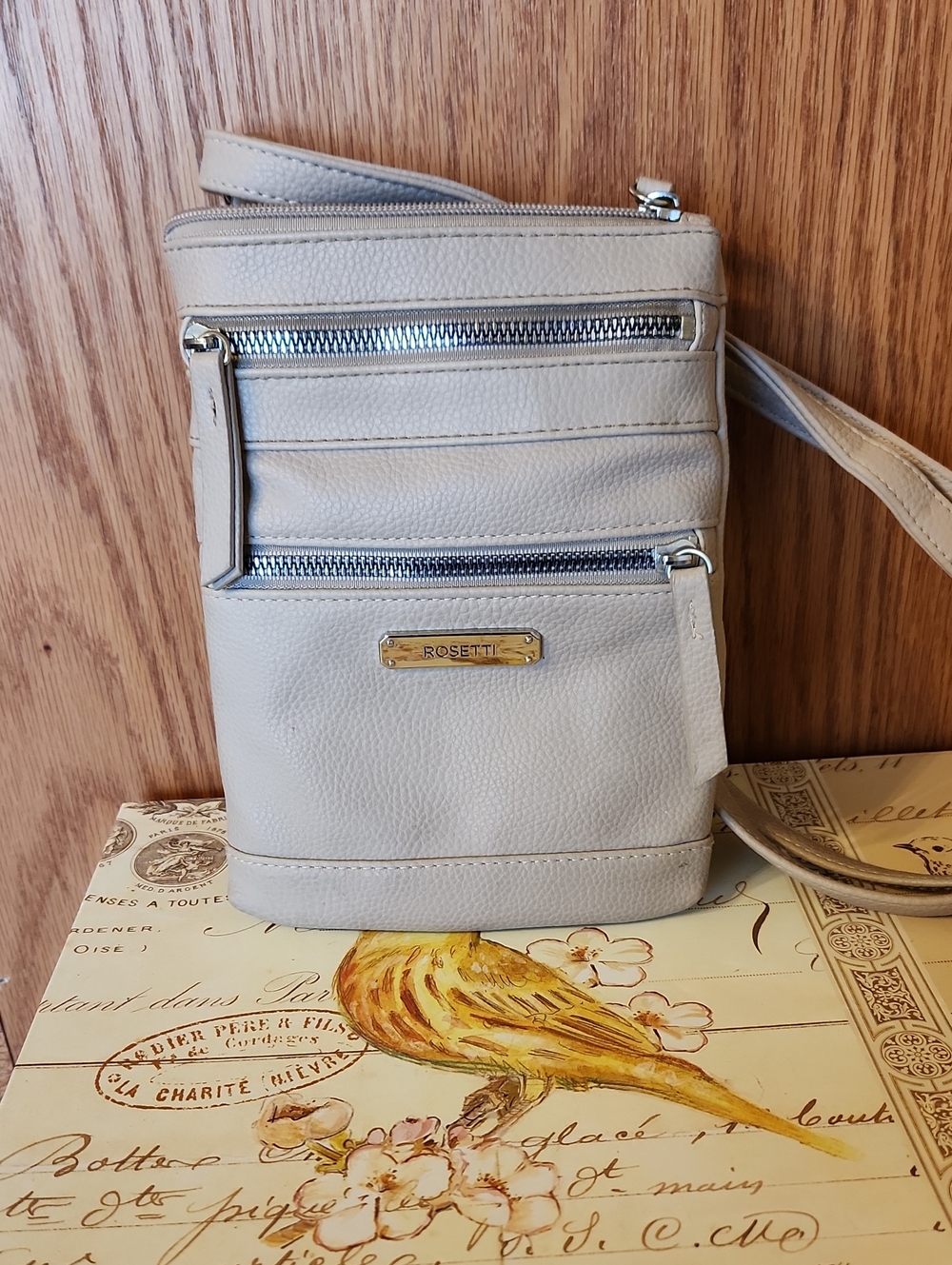 Rosetti Beige Crossbody Bag with Silver Hardware